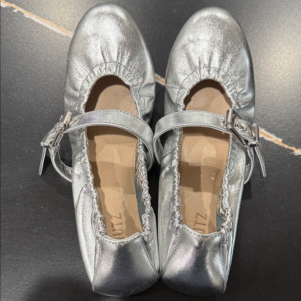 SCHUTZ Metallic Silver Flats
